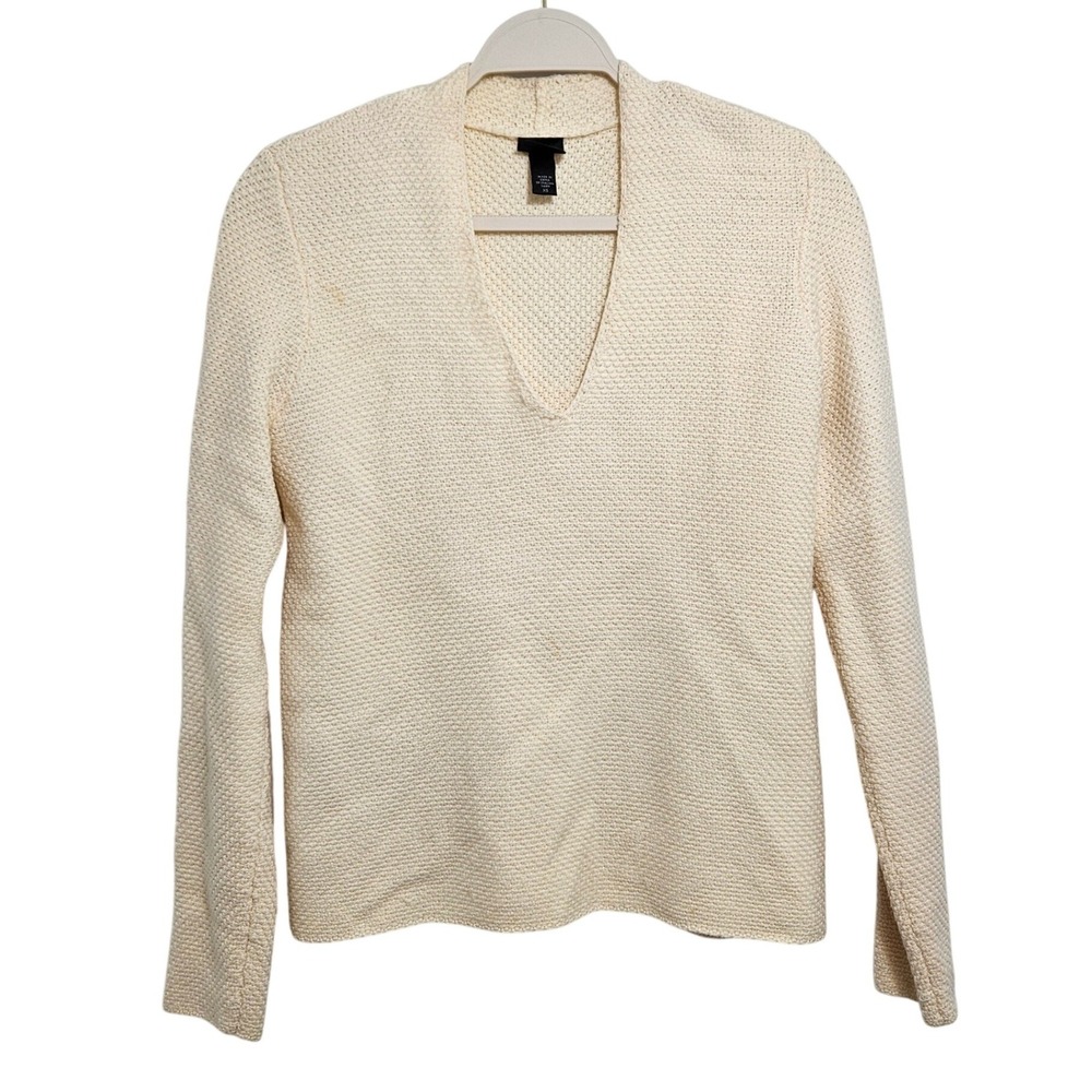 Eileen Fisher 100% Merino Wool Sweater Textured Knit Oversized Relaxed Cream XS